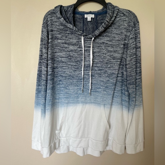 StitchFix Market & Spruce Perine Pocket Hooded Knit Top Blue White Ombre Size XL - Picture 4 of 8